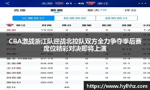 CBA激战浙江队迎战北控队双方全力争夺季后赛席位精彩对决即将上演